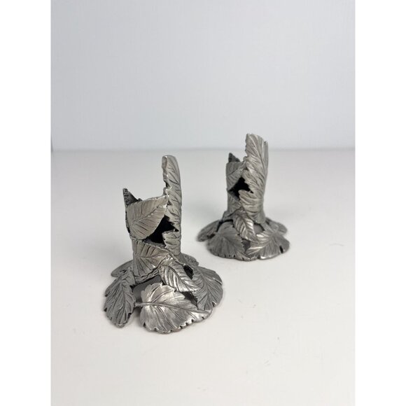 Vintage Seagull pewter tapered candle holder set - with wrapped leaves motif - Picture 2 of 7